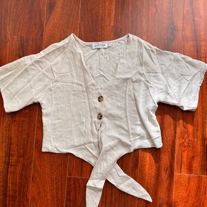 Petal & Pup Linen Beige Tie-Front Crop Top Blouse Size 4